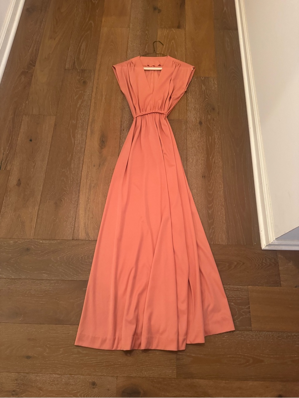 Elegant Coral Maxi Dress with V-Neck